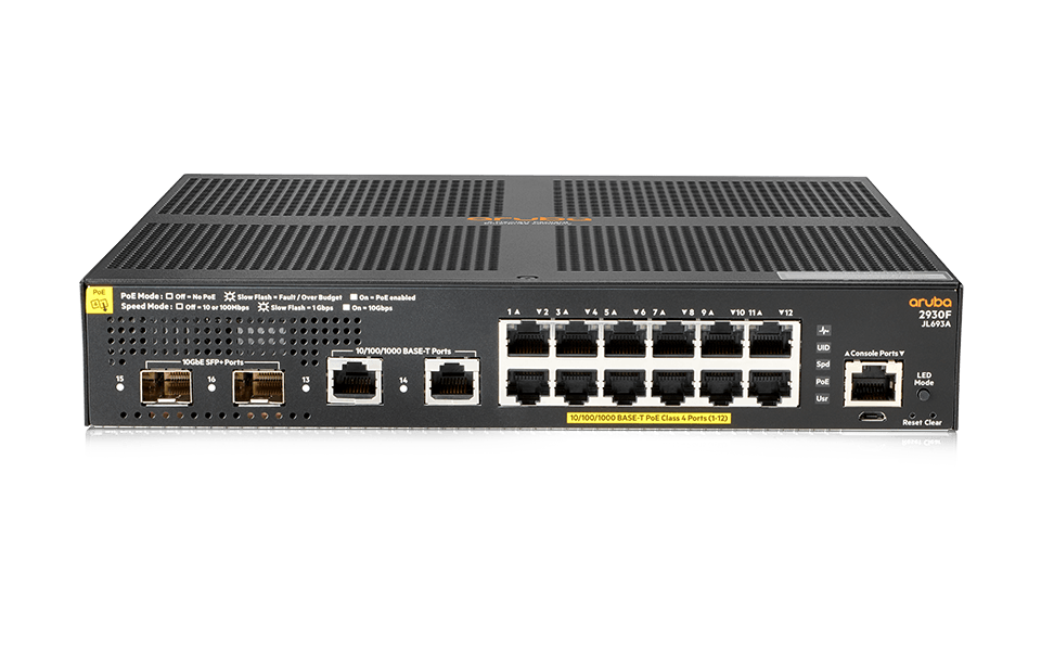 HPE Aruba 2930F 12G PoE+ 2G/2SFP+ Switch (JL693A)